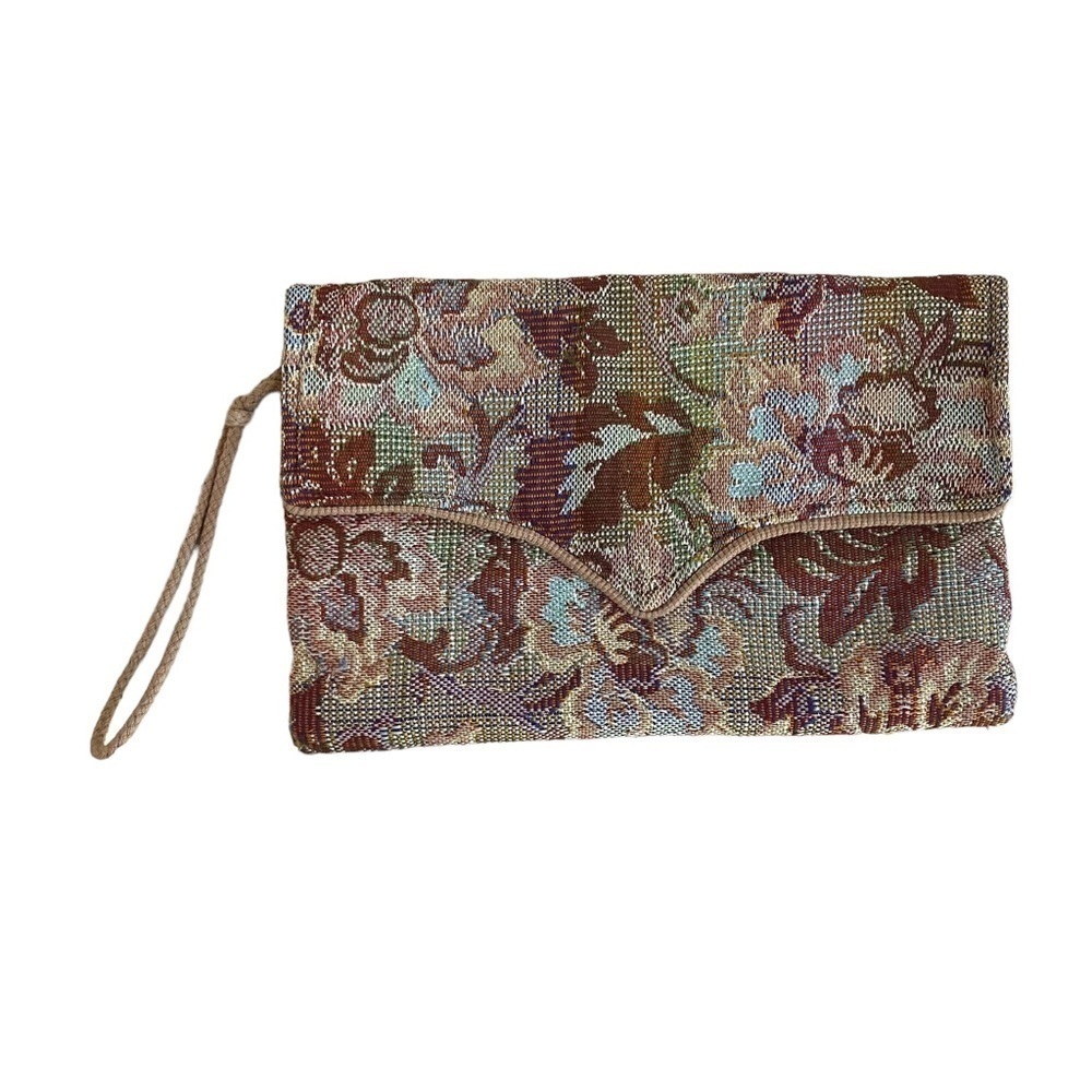 Tibor Handbags California Vintage Floral Tapestry Bohemian Foldover Clutch